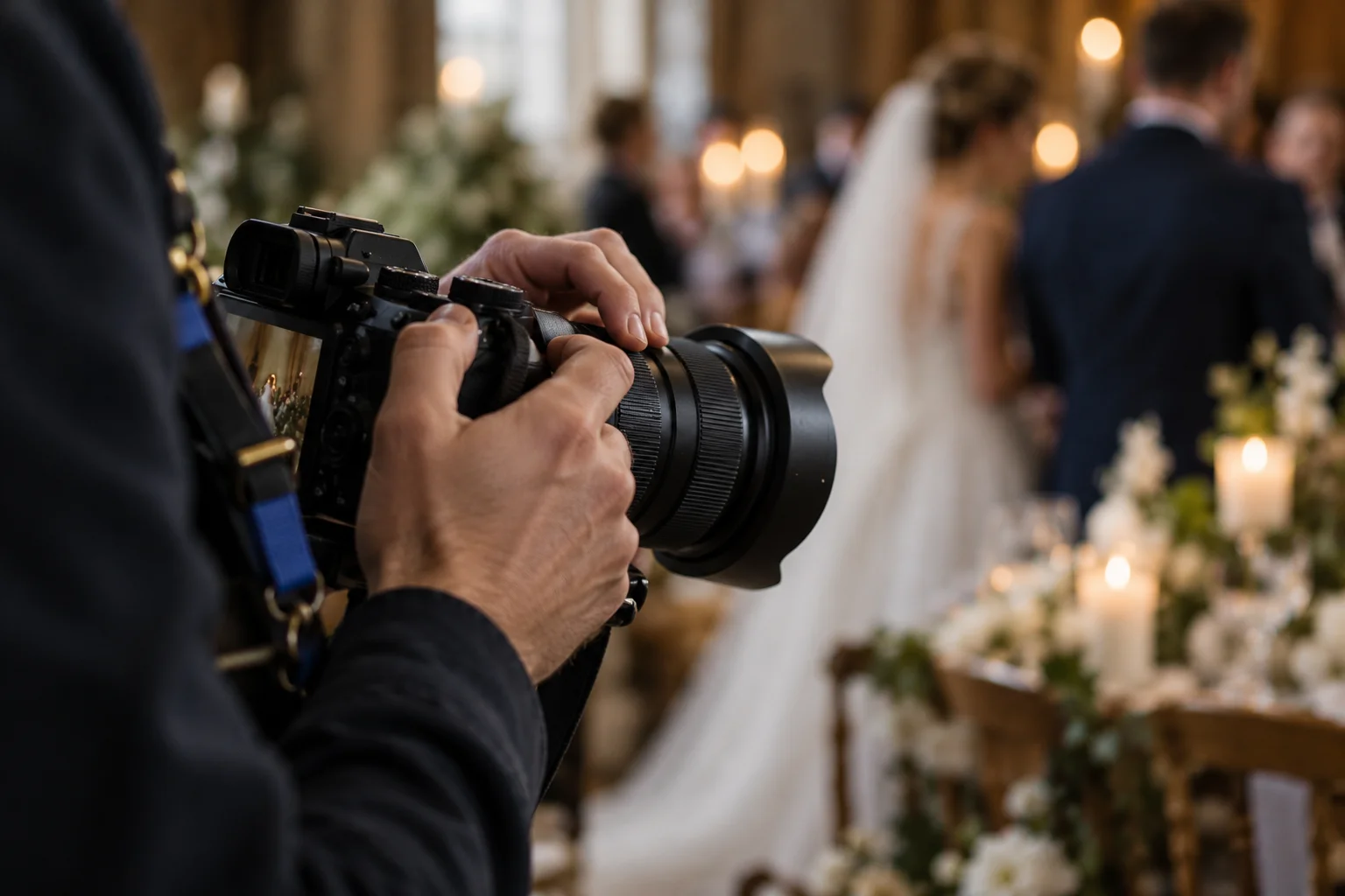 Dłonie fotografa przy aparacie podczas pracy