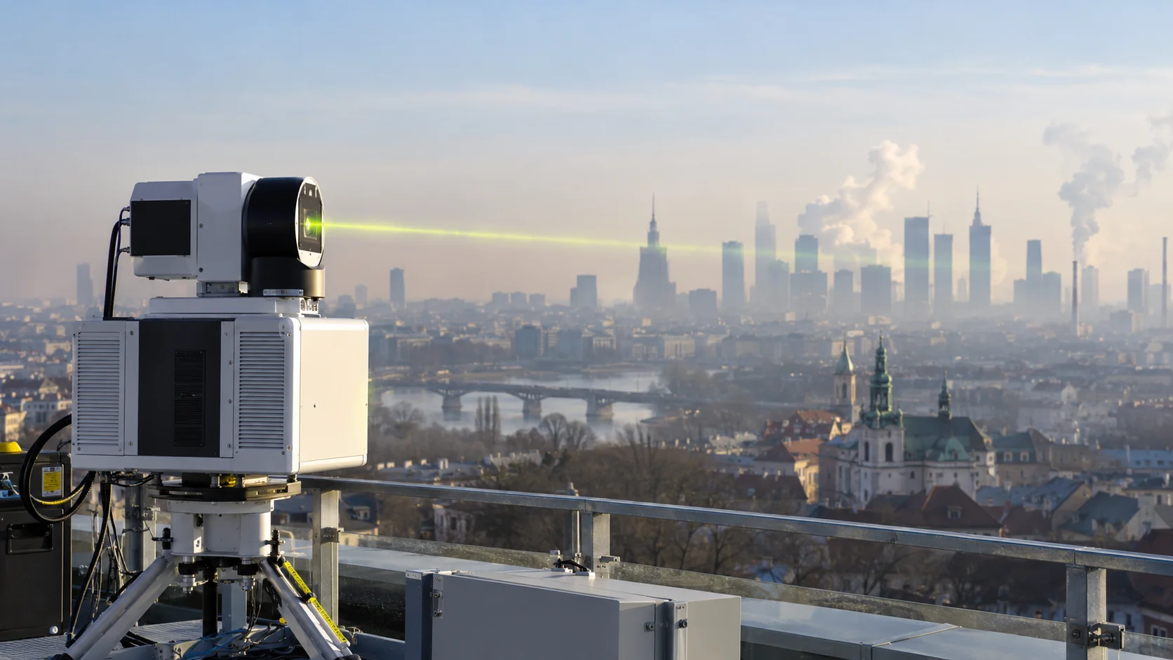 Urządzenie lidarowe skanujące zanieczyszczenia atmosferyczne nad miastem