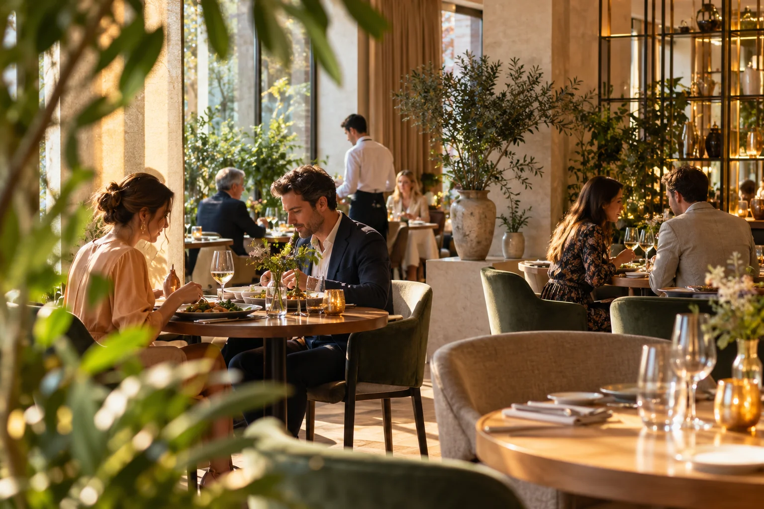 Wnętrze restauracji, w którym goście spędzają czas