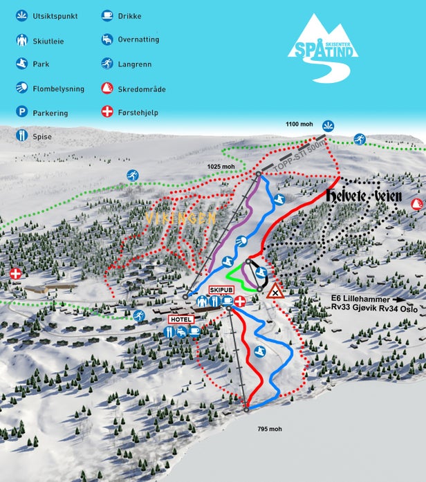 Mapa tras Spåtind Skisenter 