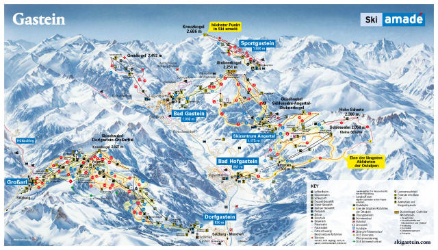 Mapa tras Bad Hofgastein-Bad Gastein – Skischaukel Schlossalm-Angertal-Stubnerkogel